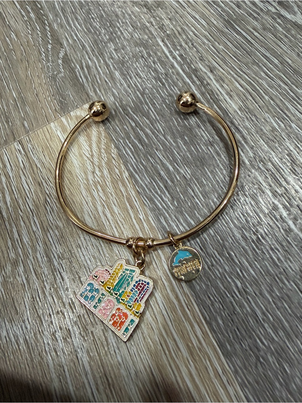 Gold Tone Open Adjustable Charm Bangle Bracelet
